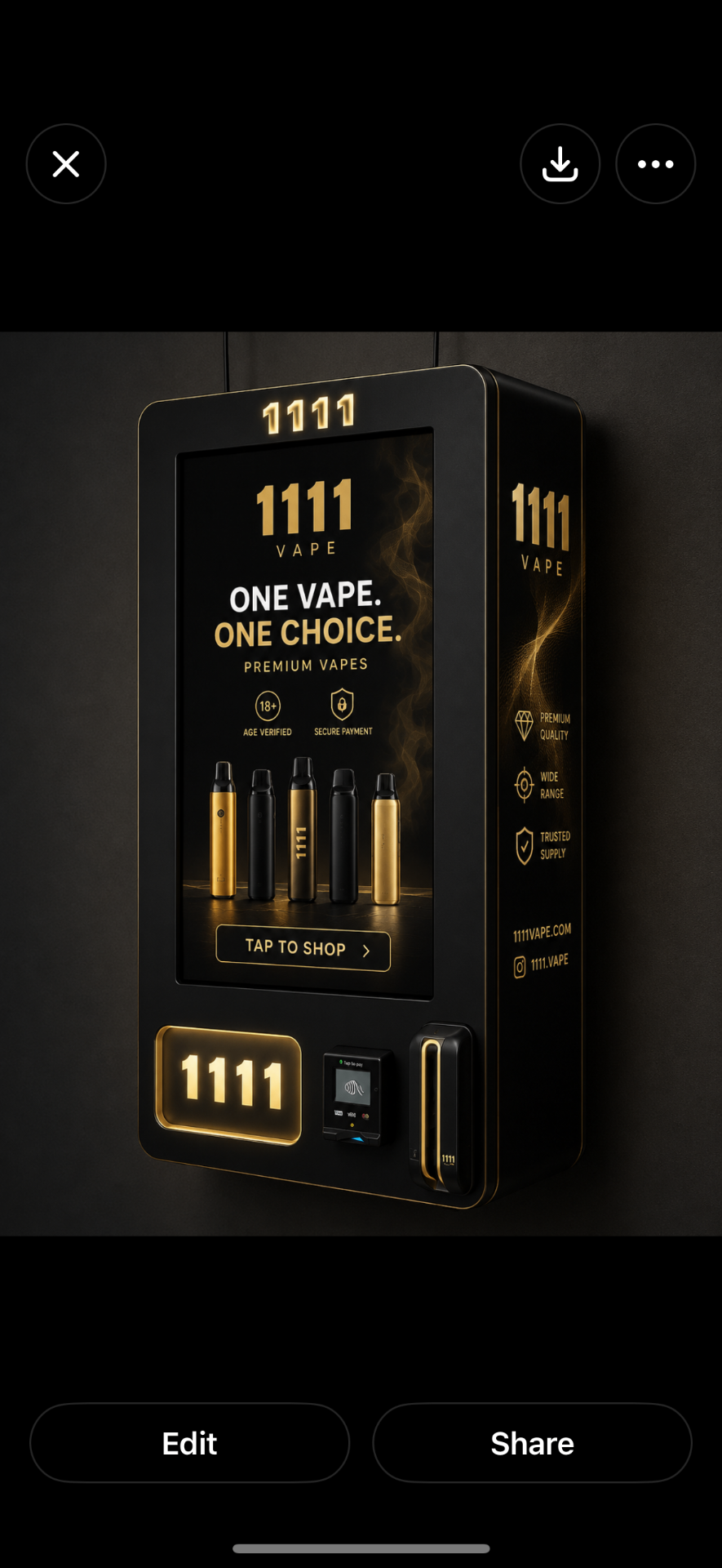 Premium 1111 Vapes vending machine inside a luxury bar